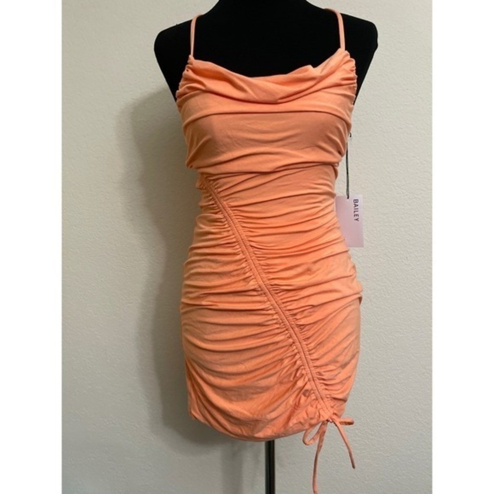 Bailey 44 Javi Dress Coral Orange Ruched Cowl Neck Mini Dress XS NEW
